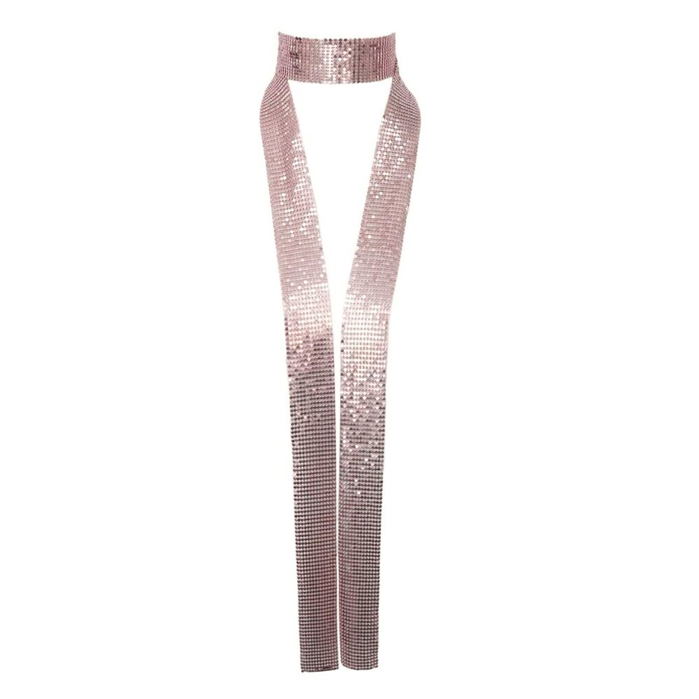 2371 Sequin Ties Long Skinny Scarves, Sparkly Glitter Metal Scarf Necktie